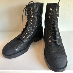 Fabric Grosgrain CC Combat Short Boots 38/8.5 Black